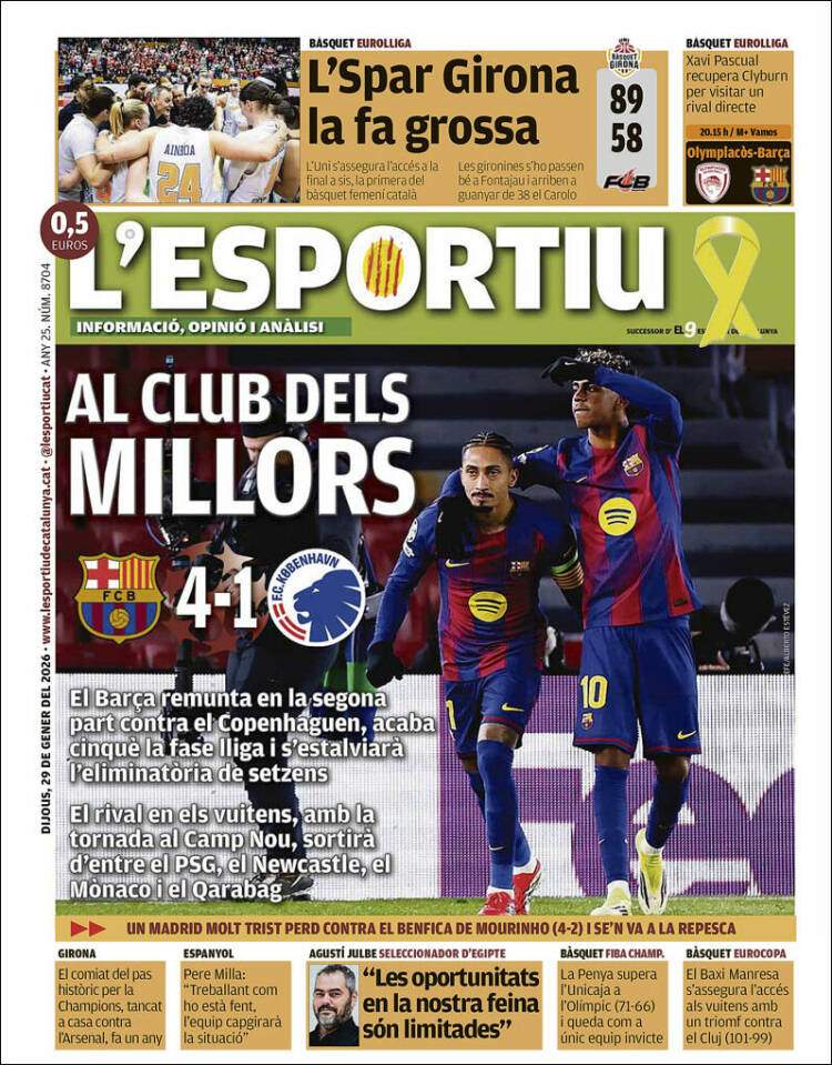Portada L'Esportiu 29 01 2026 Portada L'Esportiu 29 01 2026