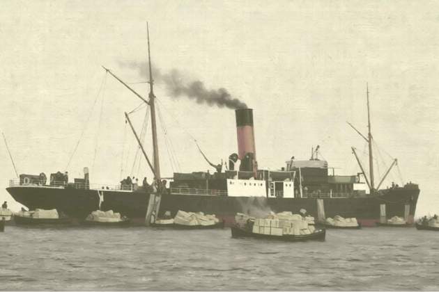 Estiba de citrics al port de Borriana (1913). Font Blog Borriana Racó de Records