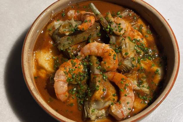 Las gambas, alcachofas y tupinambos del Martinet Foto Marta Garreta