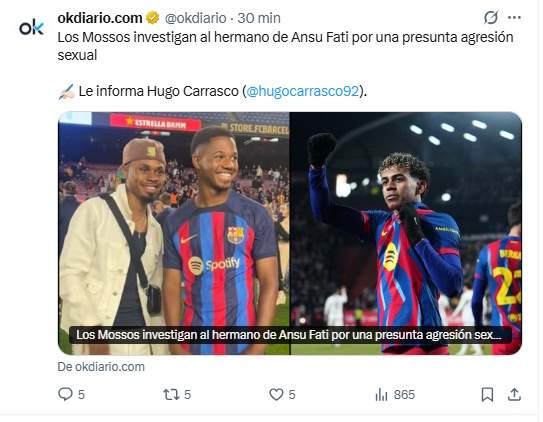 OK Diario ho il·lustra amb foto d'Ansu Fati i Lamine Yamal