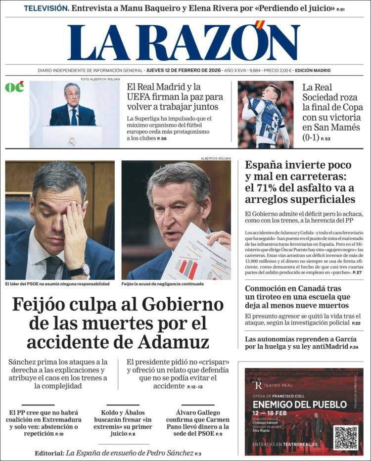 'La Razón', 12 de febrero de 2026