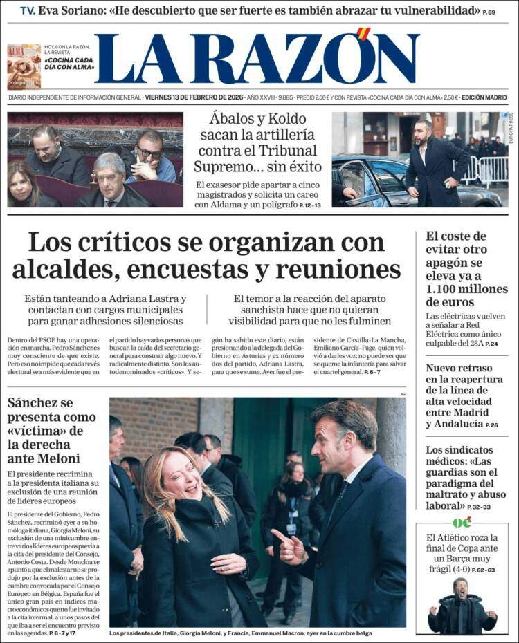 'La Razón', 13 de febrero de 2026
