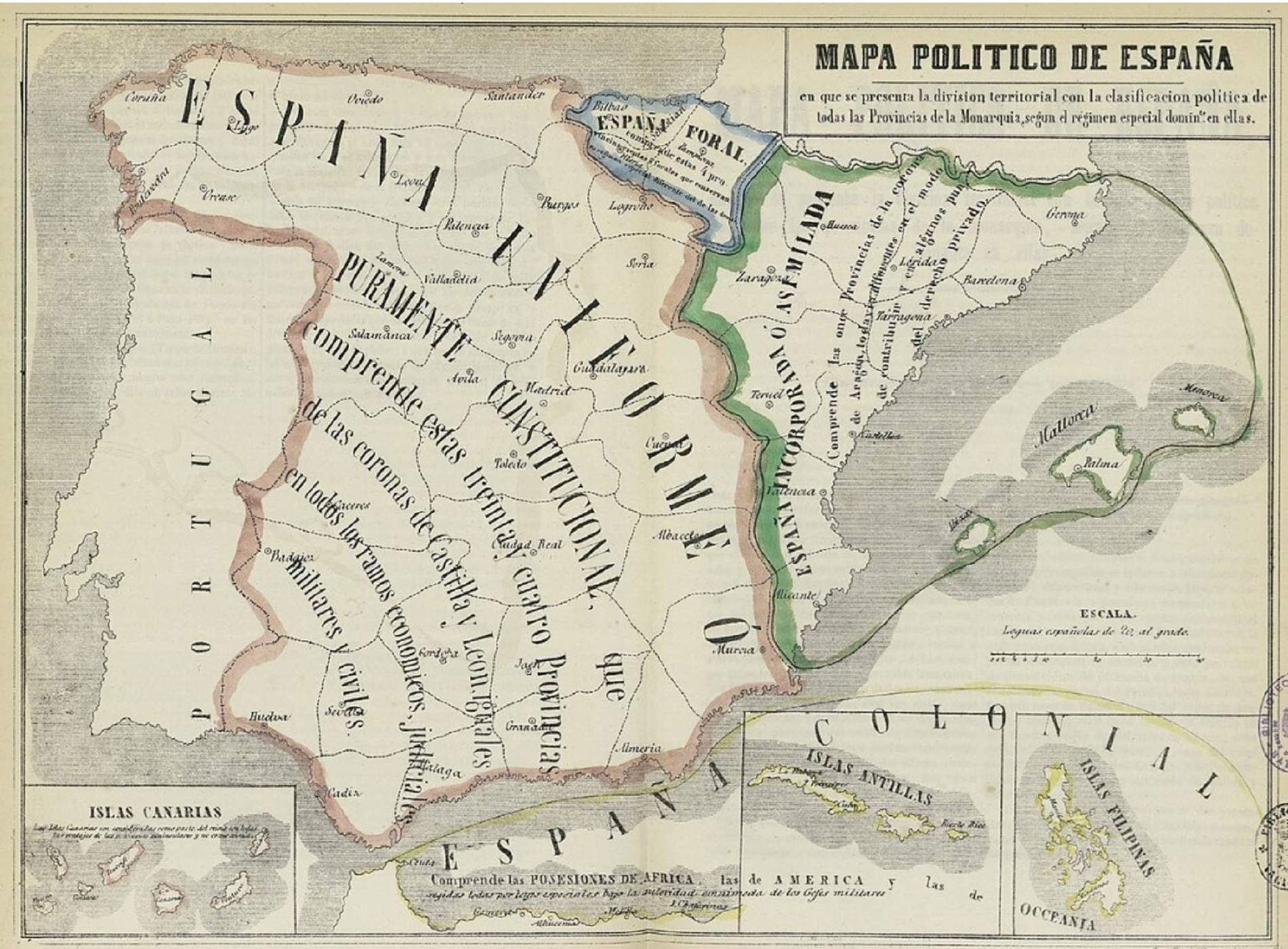 Mapa político de España (1850). Fuente Biblioteca Nacional de España