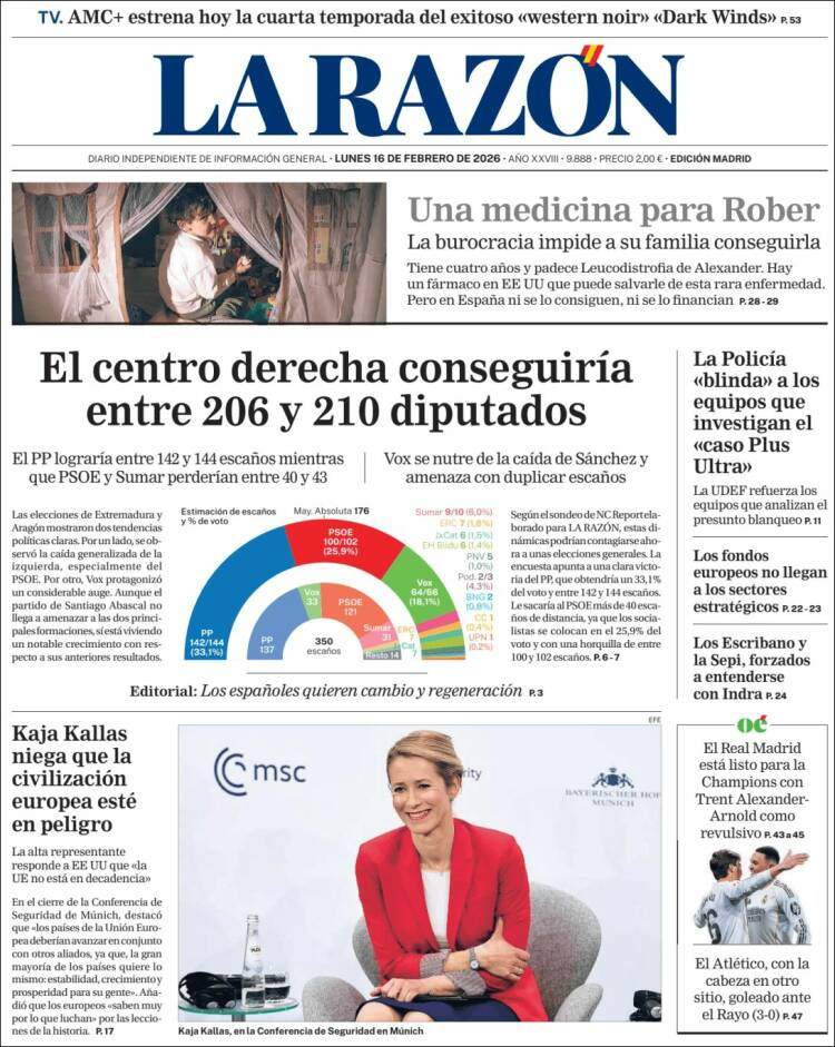 'La Razón', 16 de febrero de 2026