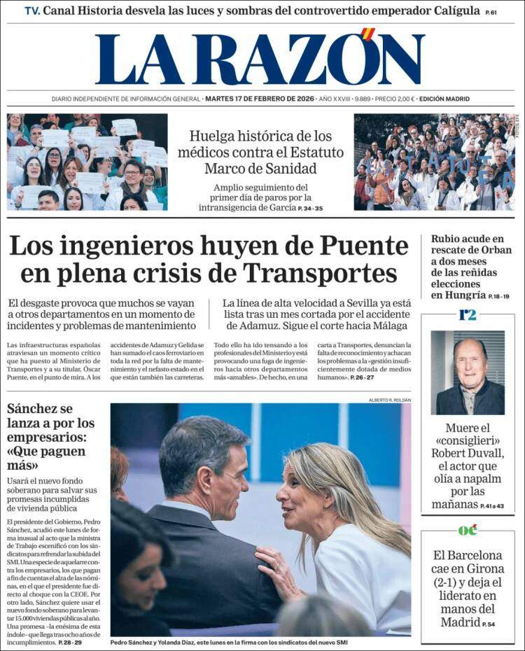 'La Razón', 17 de febrer de 2026