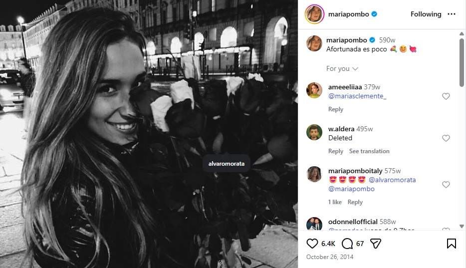 Un ram de flors que Morata li va regalar a María Pombo l'any 2014   Instagram