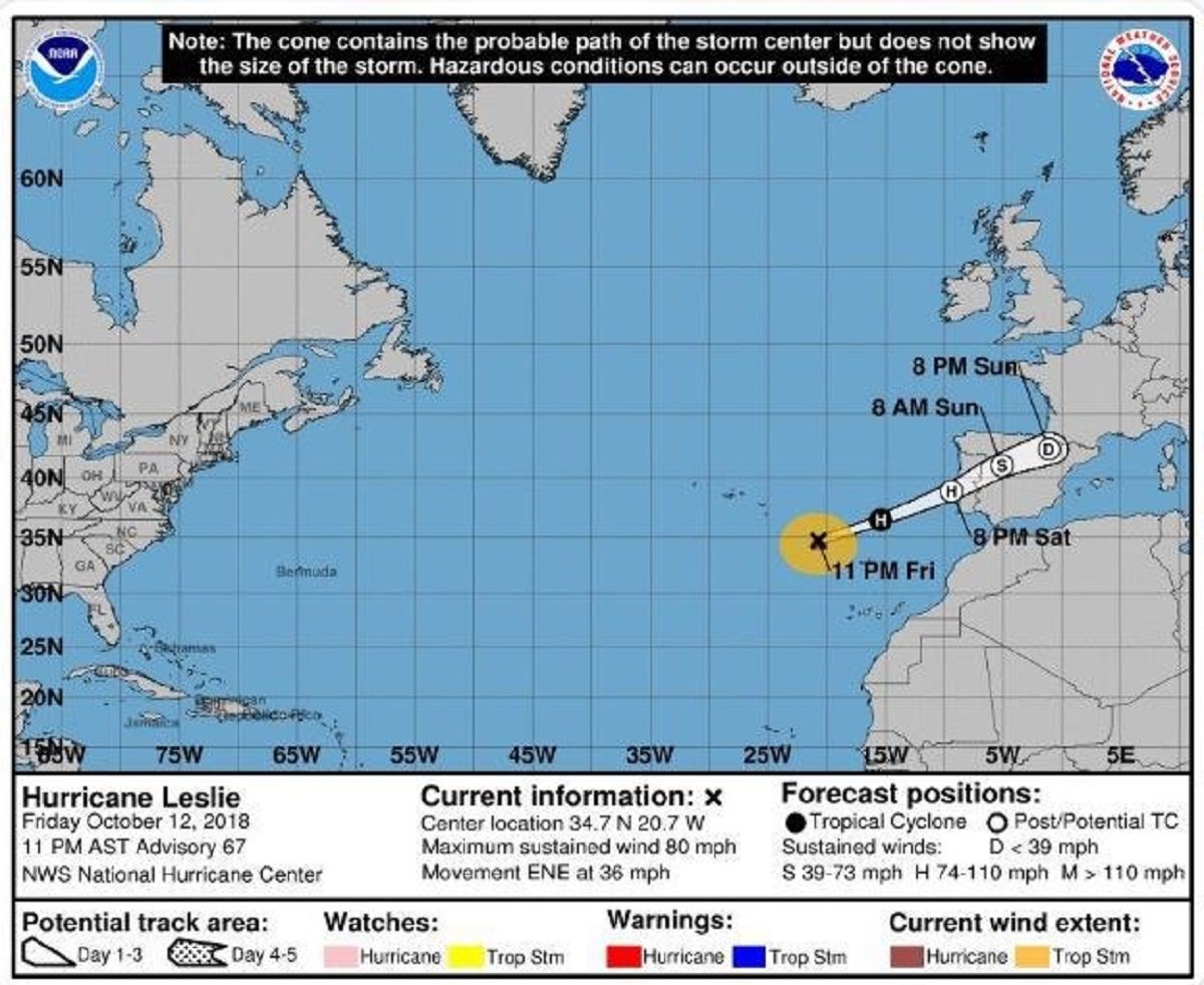 L'huracà Leslie podria generar fortes pluges a Catalunya diumenge i dilluns