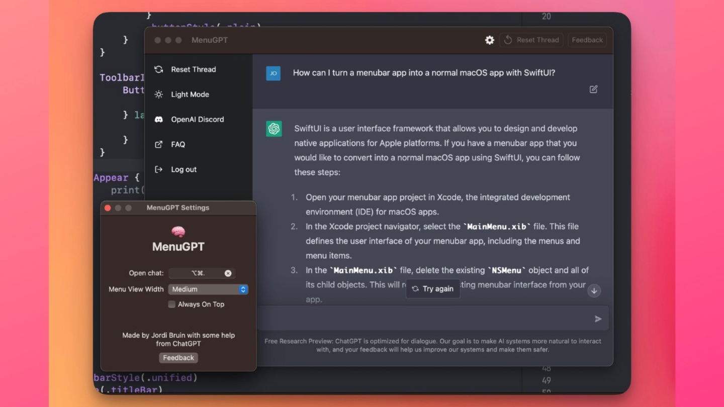 La app MacGPT te permite un rápido acceso a chatGPT desde tu Mac
