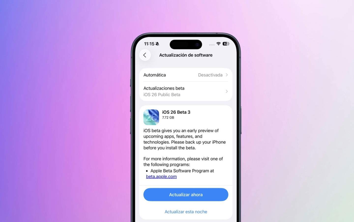 Apple lanza la tercera beta pública de iOS 26