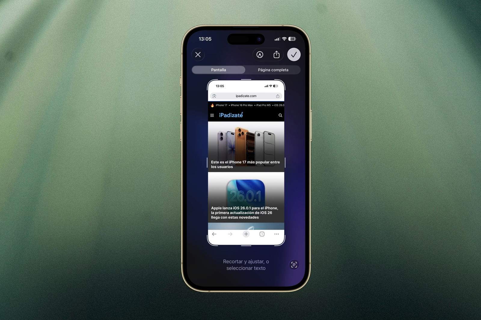 Cómo evitar que las capturas de pantalla se vean a pantalla completa en el iPhone