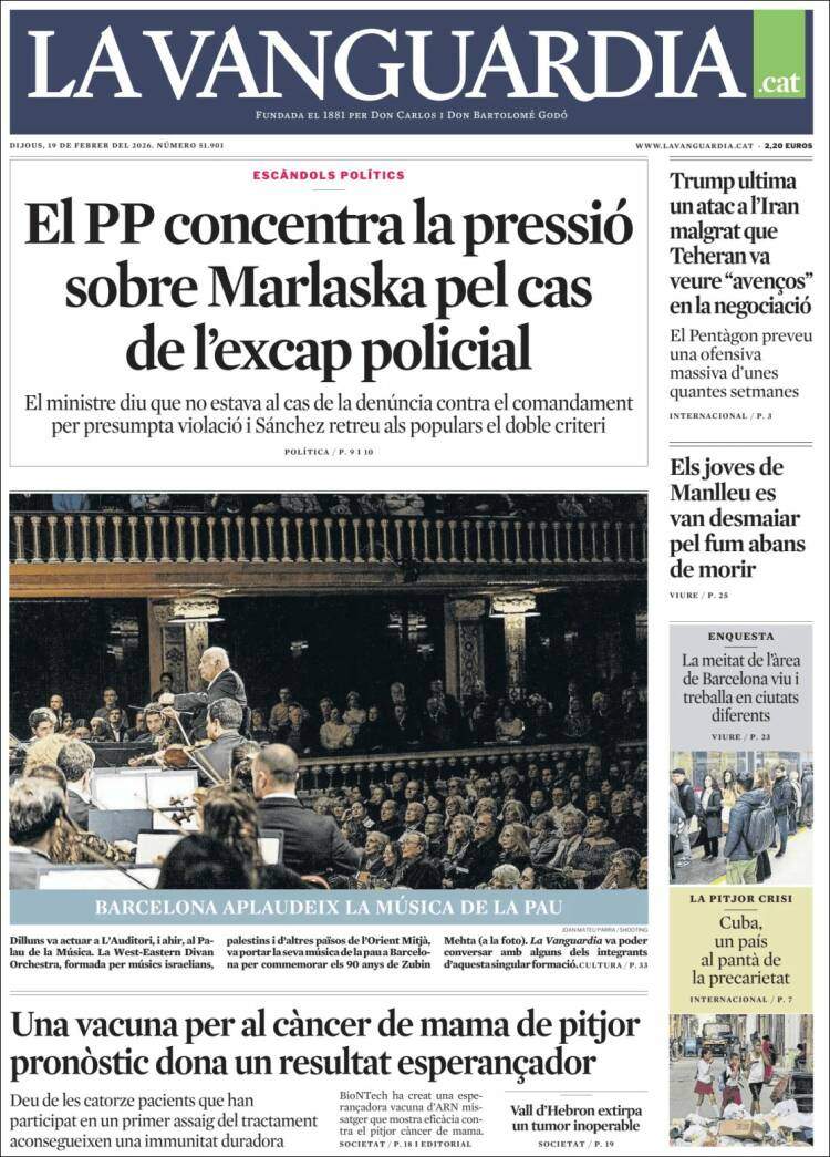 'La Vanguardia', 19 de febrero de 2026