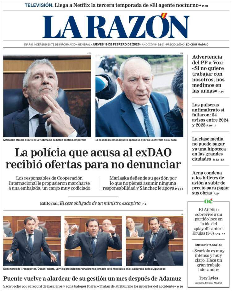 'La Razón', 19 de febrero de 2026