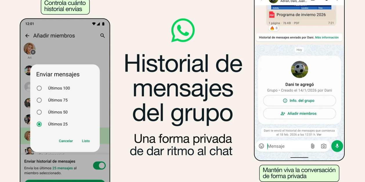 WhatsApp ja permet enviar un historial de les converses d'un grup als nous usuaris
