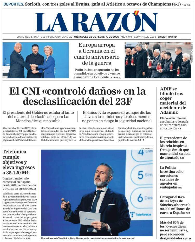'La Razón', 25 de febrero de 2026