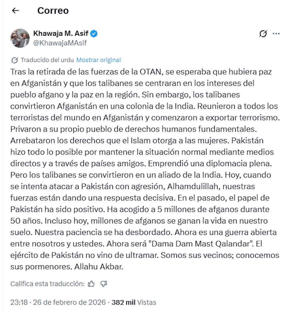 Missatge traduït del primer ministre Khawaja M. Asif Missatge traduït del primer ministre Khawaja M. Asif