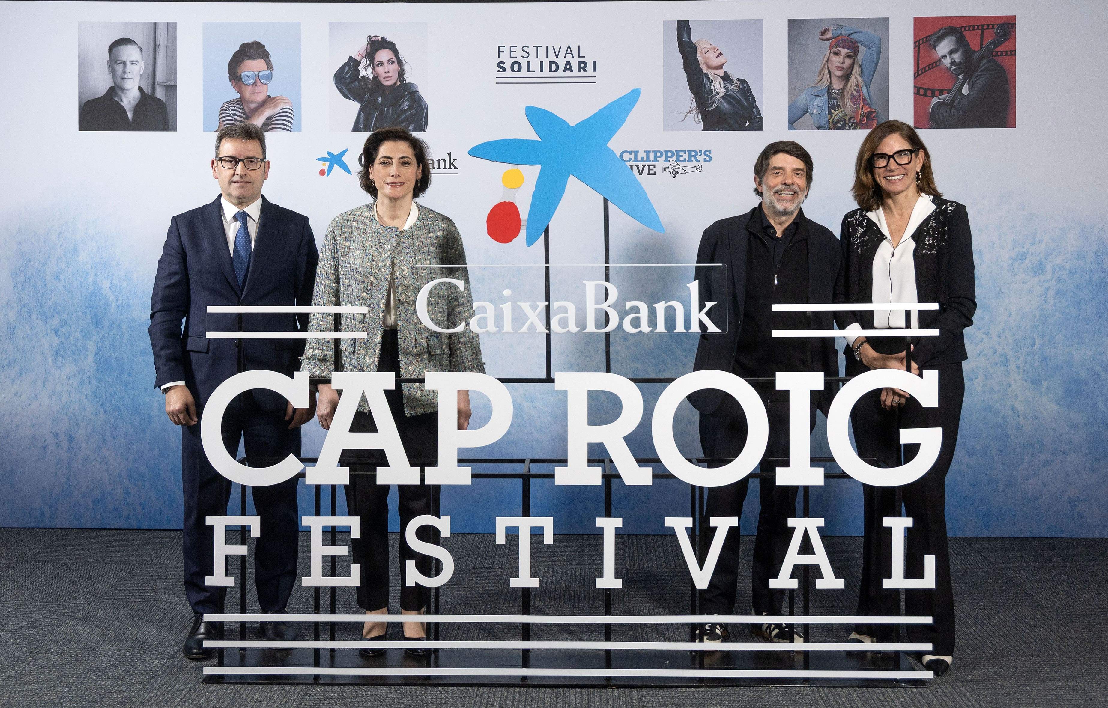 Josep Maria Gonzàlez, director territorial de CaixaBank en Cataluña; Maria Lluïsa Martínez Gistau, directora de Comunicación y Relaciones Institucionales de CaixaBank; Juli Guiu, presidente del Grupo Clipper's y director del Cap Roig Festival; Maria Alsina, directora territorial de CaixaBank en Barcelona / Imagen cedida