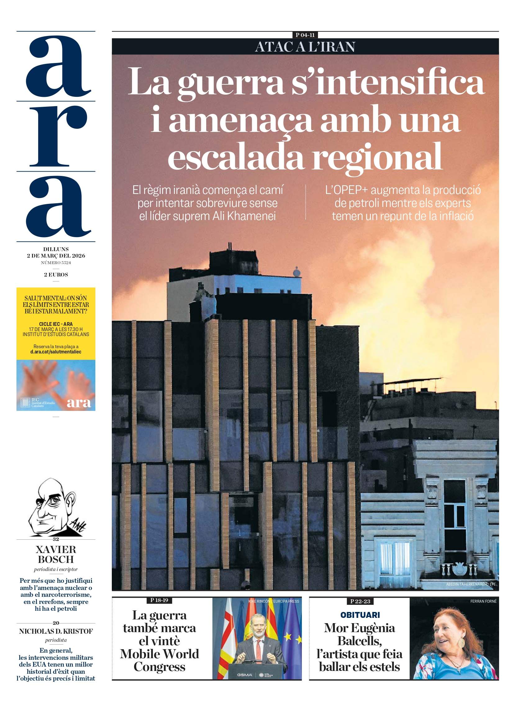 'Ara', 2 de març de 2026