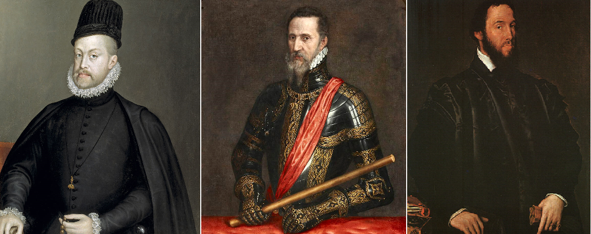 Felipe II, el duque de Alba y el cardenal Granvela. Fuente Wikipedia (1)