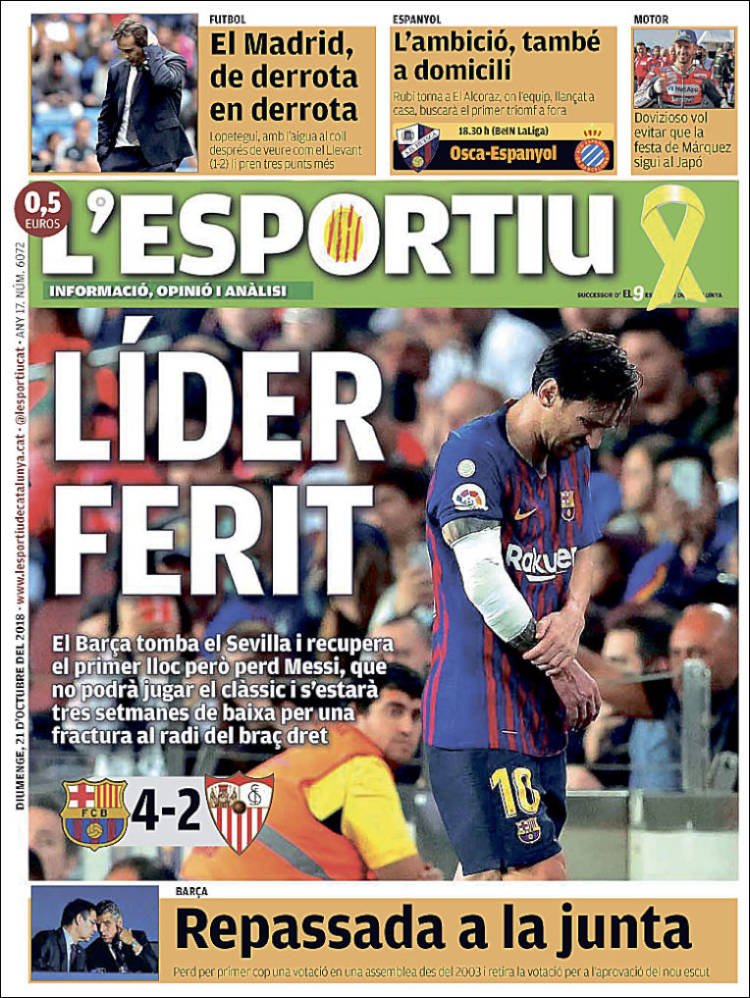 L'Esportiu Portada 21 10 2018 L'Esportiu Portada 21 10 2018