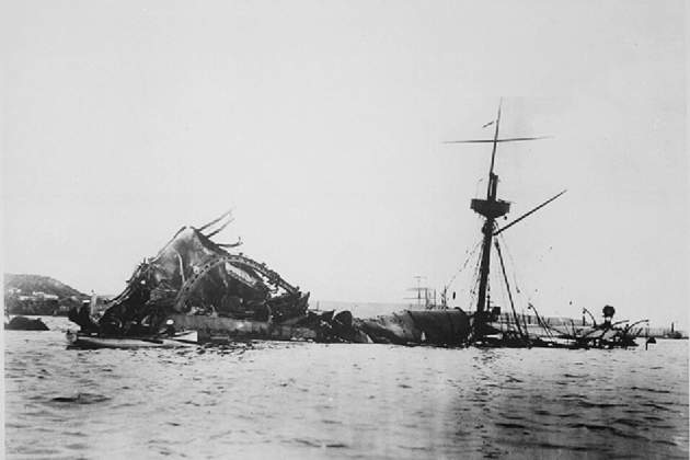 Pecio del USS Maine. Fuente U.S. National Archives. Washington