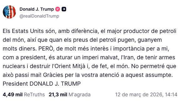 Publicación traducida de Trump a Truth Social