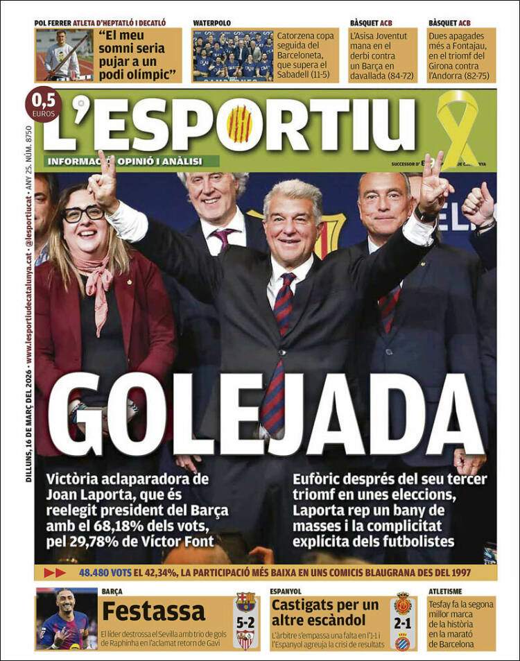 Portada L'Esportiu, '16/03/2026' Portada L'Esportiu, '16/03/2026'