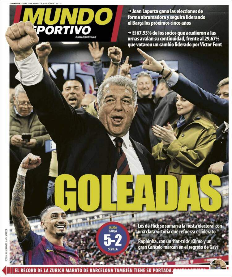 Portada Mundo Deportivo, '16/03/2026' Portada Mundo Deportivo, '16/03/2026'