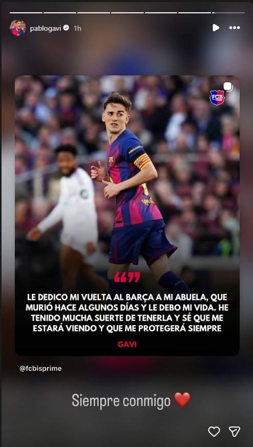 Las palabras de Gavi a su abuela Instagram Las palabras de Gavi a su abuela Instagram