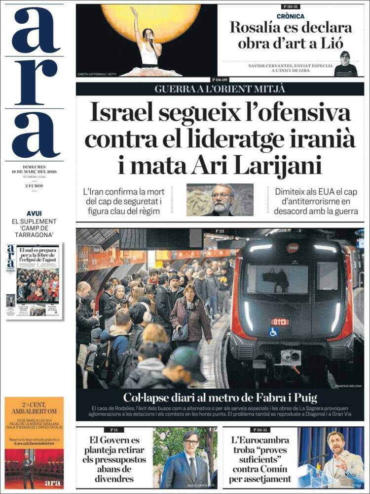 'Ara', 18 de març de 2026