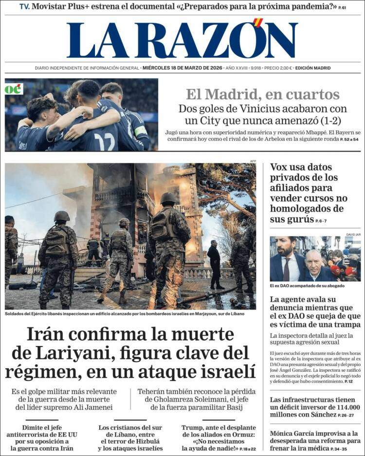 'La Razón', 18 de març de 2026