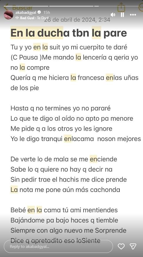 Captura de la nota del mobil de Bad Gyal / Instagram