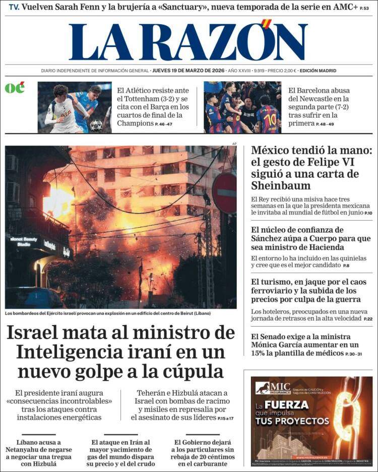 'La Razón', 19 de març de 2026