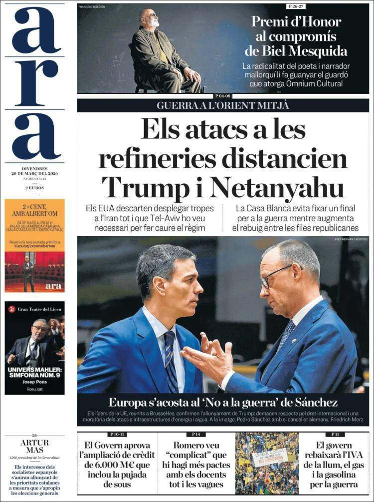 'Ara', 20 de març de 2026