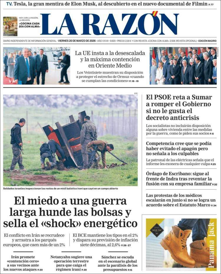 'La Razón', 20 de març de 2026