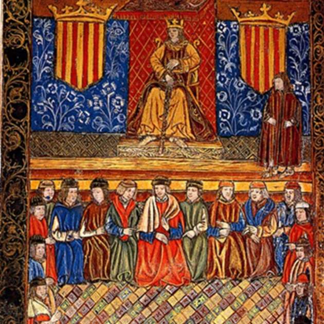 Representació de les Corts Catalanes de 1495, celebrades exclusivament en català i presidides per Ferran el Catòlic / Font: Arxiu de la Corona d'Aragó. Barcelona