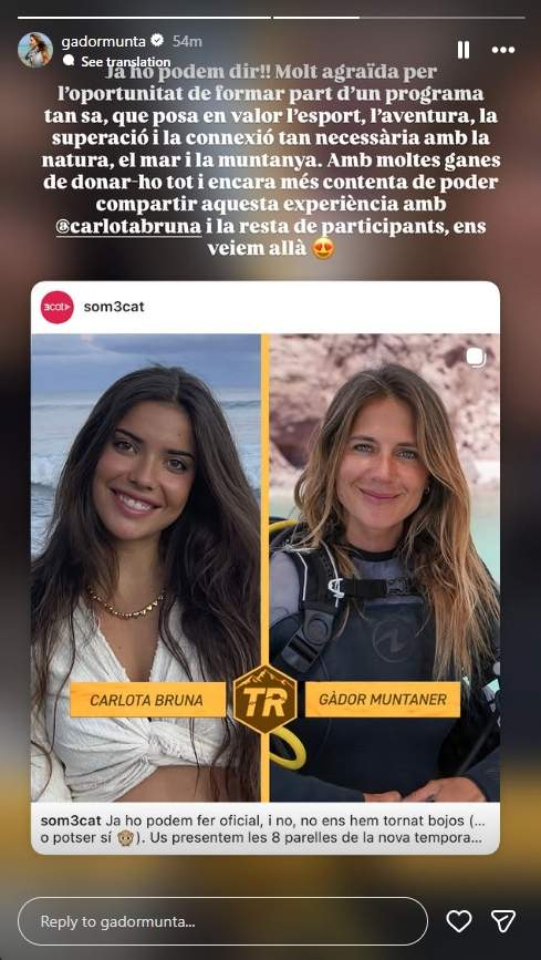 La reacción de Gádor Muntaner/ Instagram