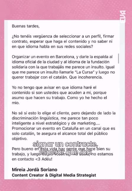 La respuesta de Mireia Jordà a la empresa / Instagram