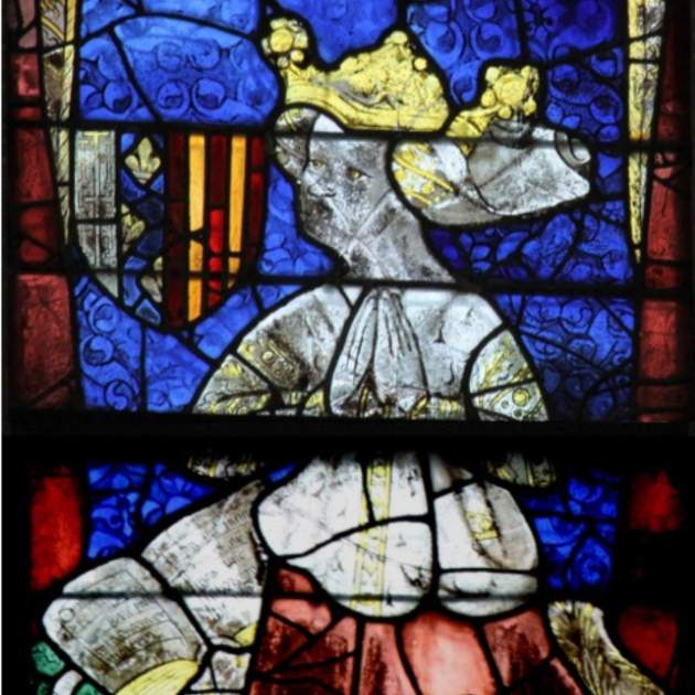 Representación de Violante de Aragón Bar. Fuente Vitrales de la catedral de Le Mans (Francia) (1) Representación de Violante de Aragón Bar. Fuente Vitrales de la catedral de Le Mans (Francia) (1)