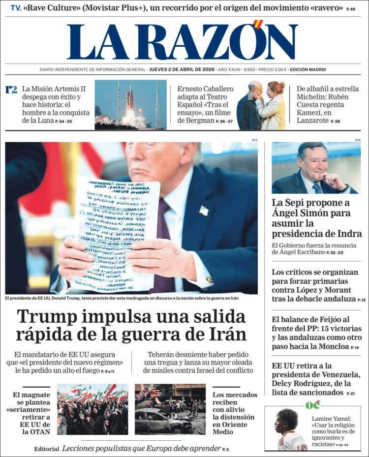 'La Razón', 2 d'abril de 2026