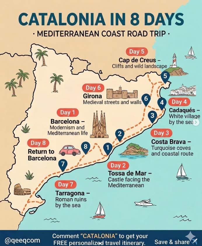 Mapa de visite Cataluña en 8 días, Instagram