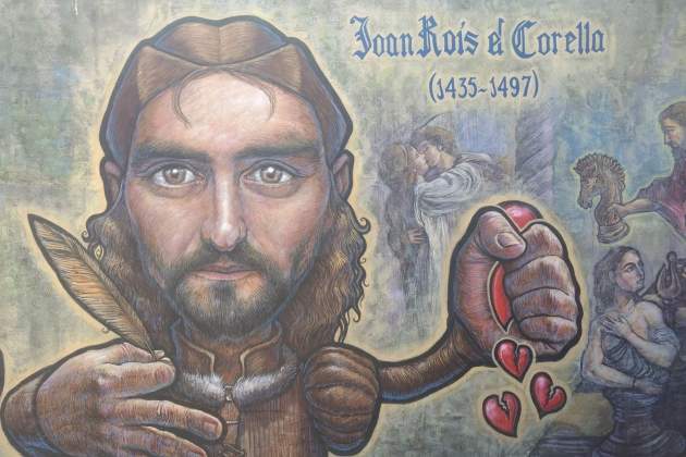 Representación contemporánea de Joan Rois de Corella. Fuente: Mural Literario de la calle Batà. Muro de Alcoy (País Valenciano)