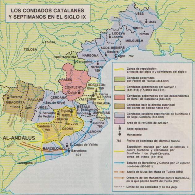 Mapa de la Marca de Gotia, la región más meridional del Imperio carolingio / Fuente: Universidad de Barcelona