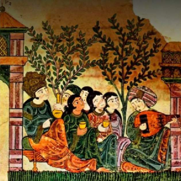 Representación de una fiesta andalusí (siglo X) / Fuente: Biblioteca Vaticana. Roma