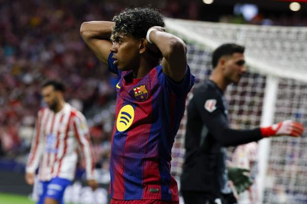 Lamine Yamal, contrariado ante el Atlético de Madrid / Foto: EFE