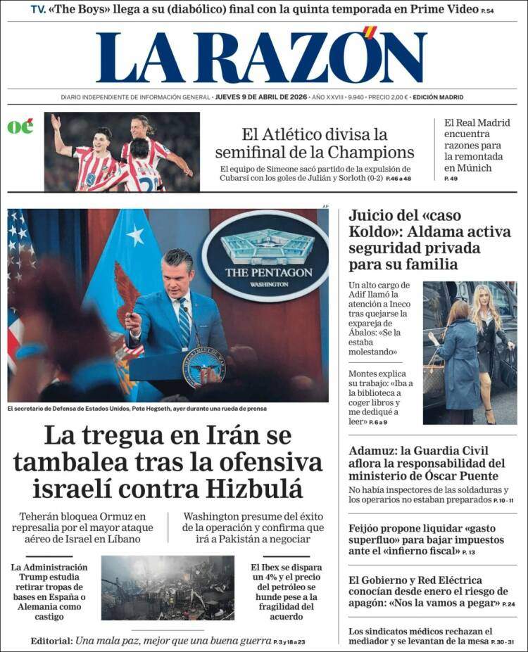 'La Razón', 9 d'abril de 2026