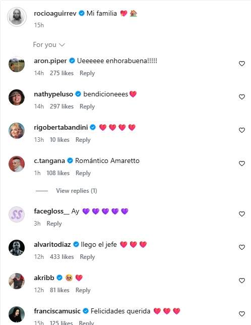 Algus dels comentaris de la publicació de Rocío Aguirre   Instagram