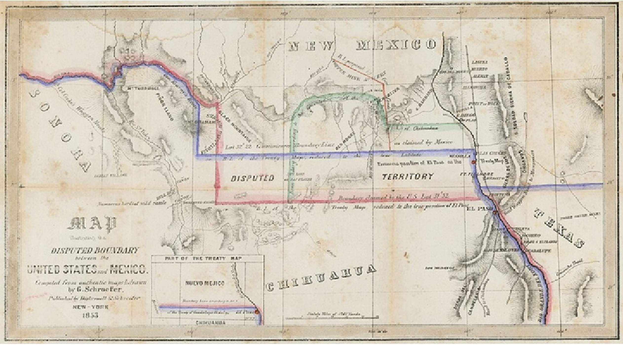 Mapa del territorio de La Mesilla (1853). Fuente Library of University of Texas