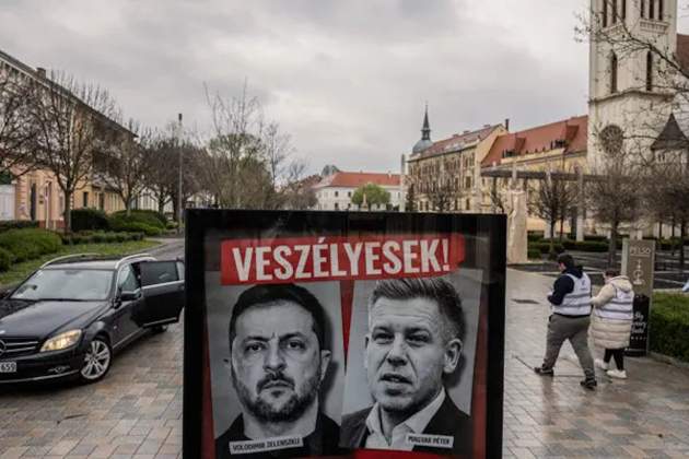 Cartel contra Magyar con Zelenski a su lado