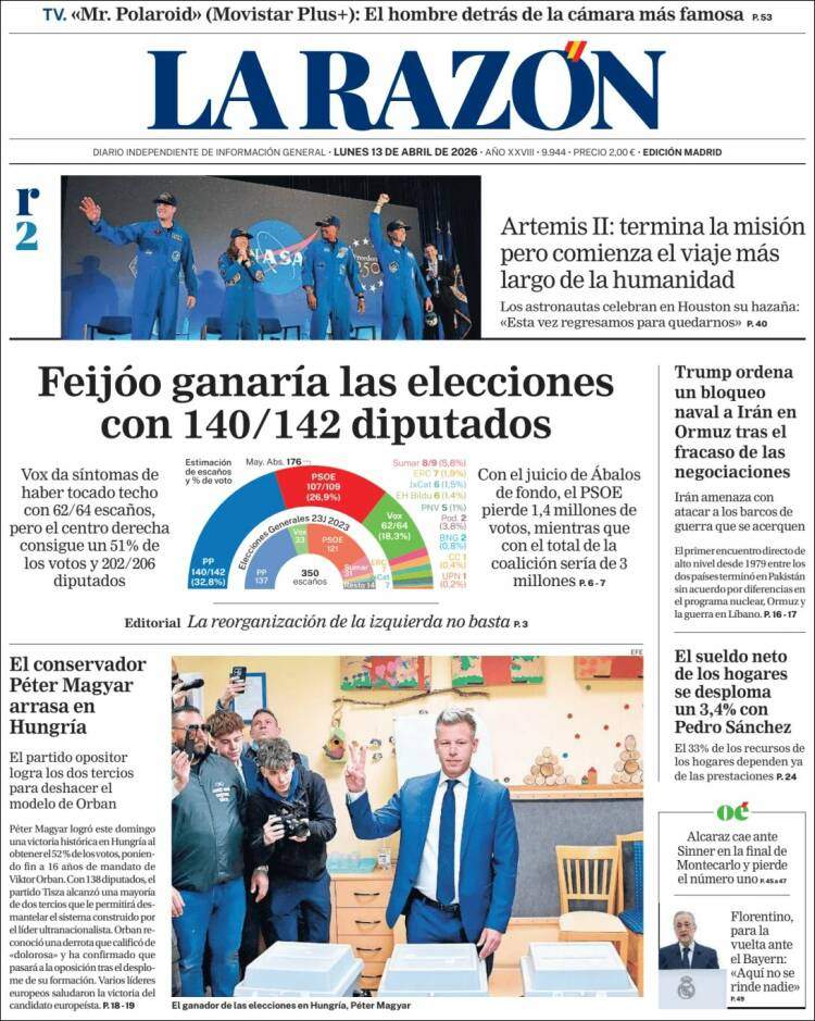 'La Razón', 13 d'abril de 2026 'La Razón', 13 d'abril de 2026