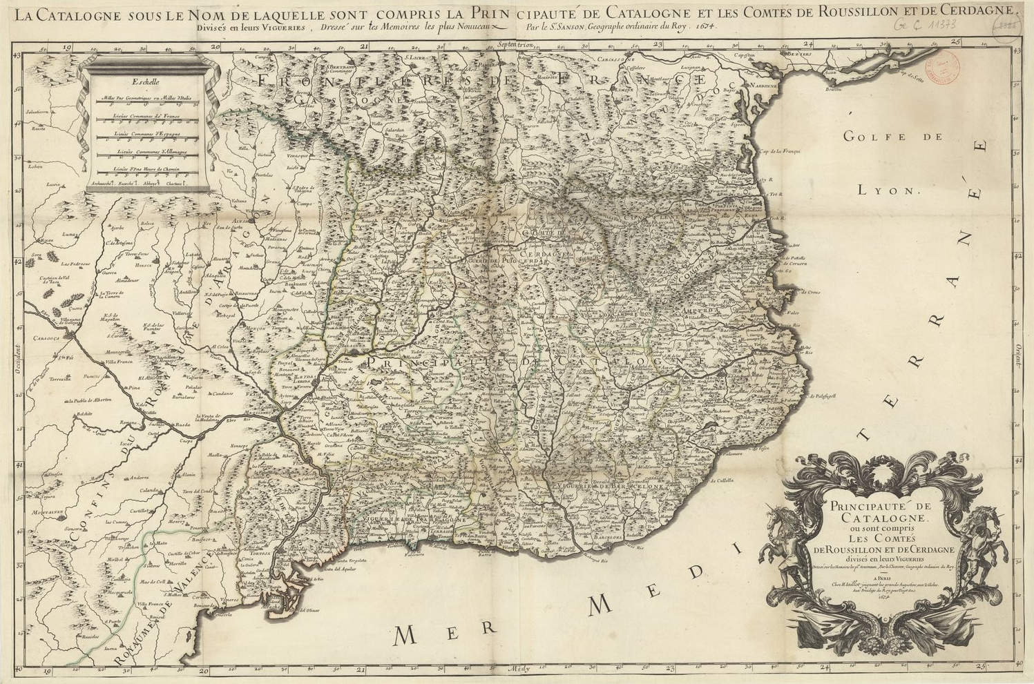 Mapa de Catalunya (1674). Fuente Bibliothèque Nationale de France (1)